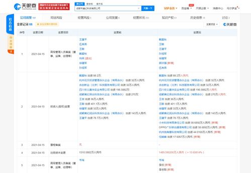 小米 oppo關聯公司入股美幻科技 后者經營范圍含地震服務等